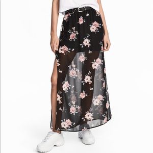 NEW Black Floral Maxi Skirt w/ Slits